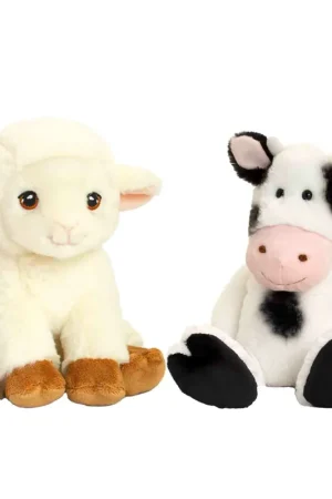 Pluche lammetje en koe knuffel - boerderij - 18 cm Hoge Kwaliteit