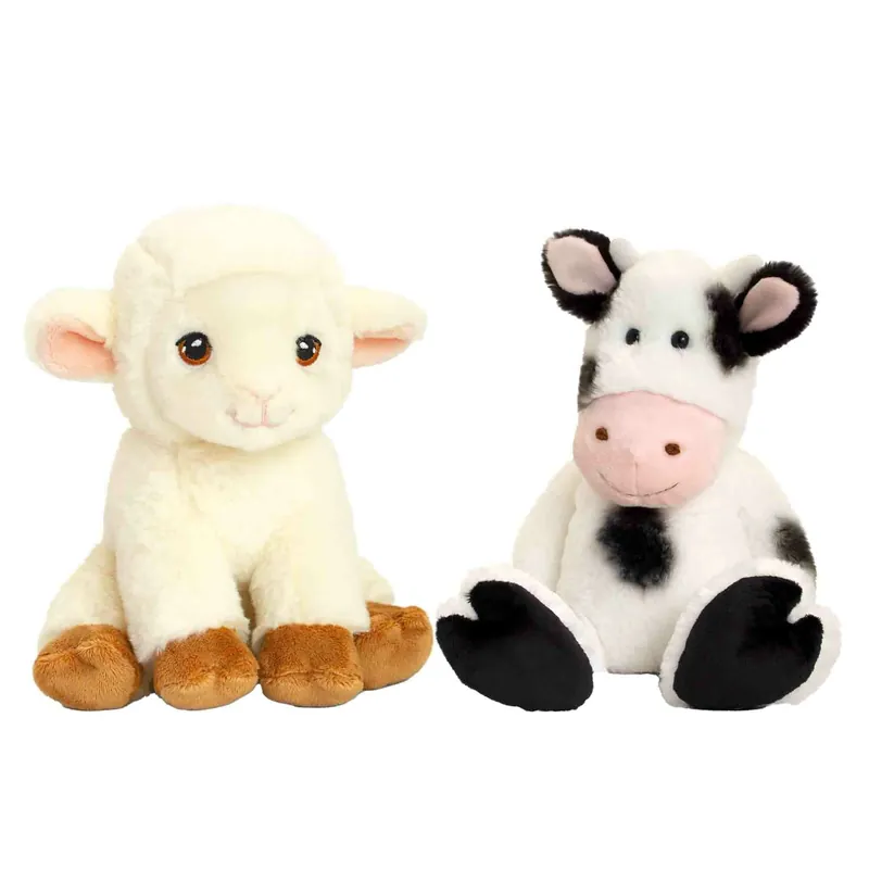 Pluche lammetje en koe knuffel - boerderij - 18 cm Hoge Kwaliteit