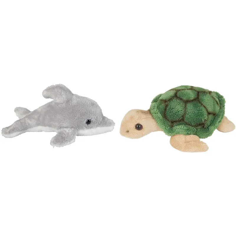 Zeedieren pluche knuffels set van 2 - dolfijn en zeeschildpad - 15 cm Speciale Aanbieding