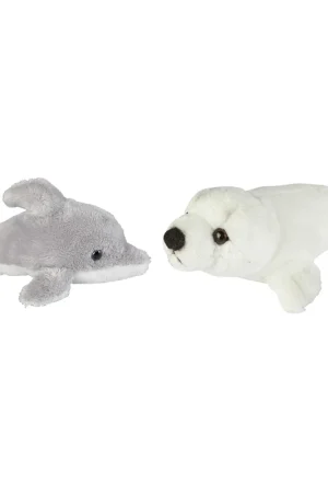 Zeedieren pluche knuffels 2 stuks - dolfijn en zeehond pup - 15 cm Laatste Kans