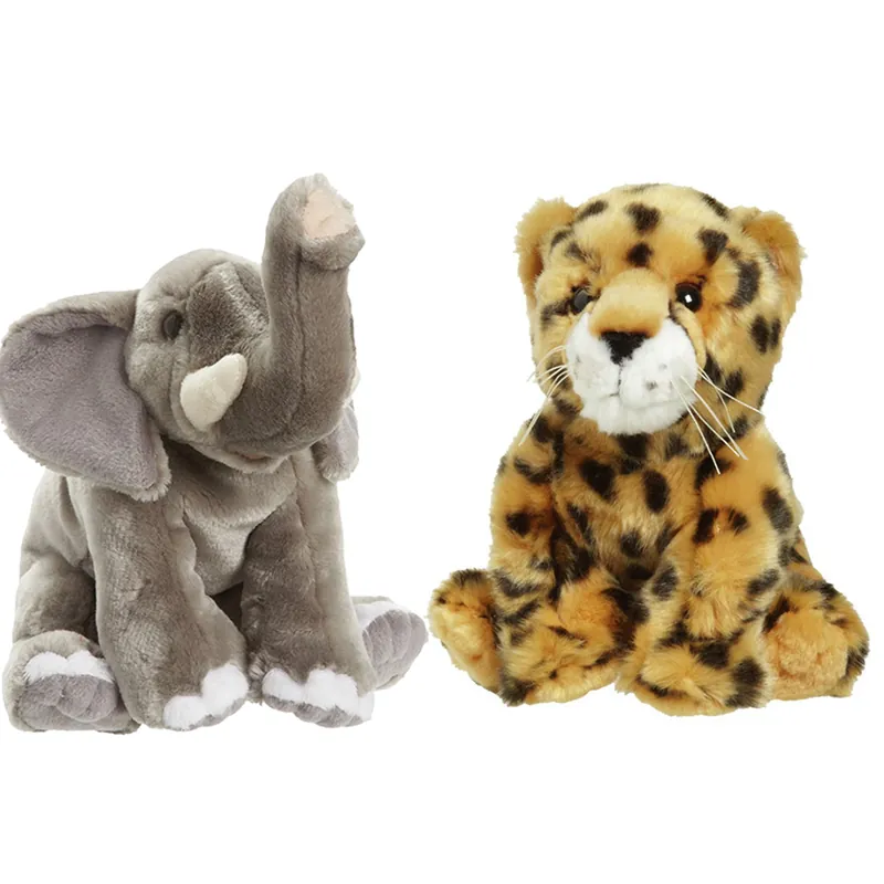 Populair Zachte pluche knuffels set - cheetah en olifant - 18 cm