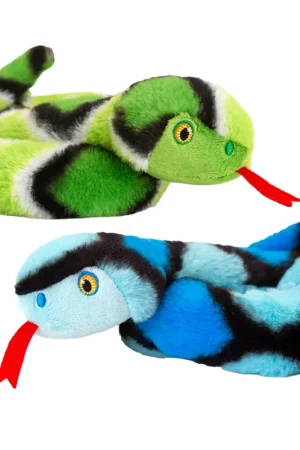 Betaalbaar Pluche slangen knuffel - blauw en groen - 65 cm - set van 2