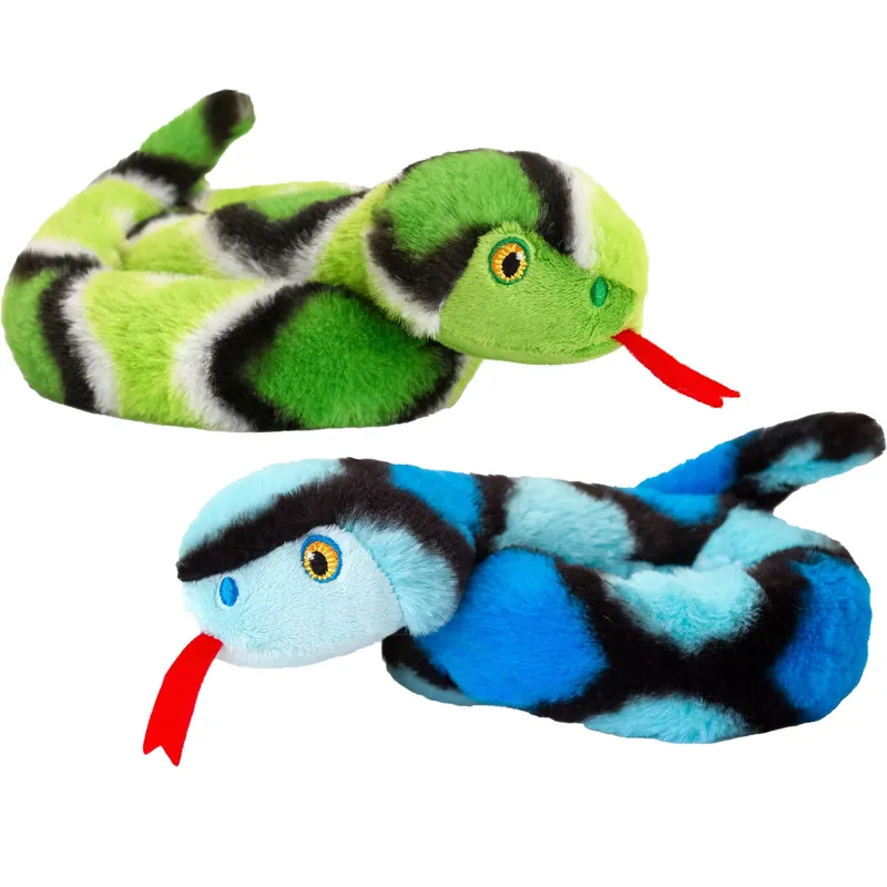 Betaalbaar Pluche slangen knuffel - blauw en groen - 65 cm - set van 2