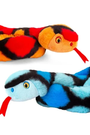 Pluche slang knuffel - rood en blauw - 65 cm - set van 2 Beperkt Aanbod