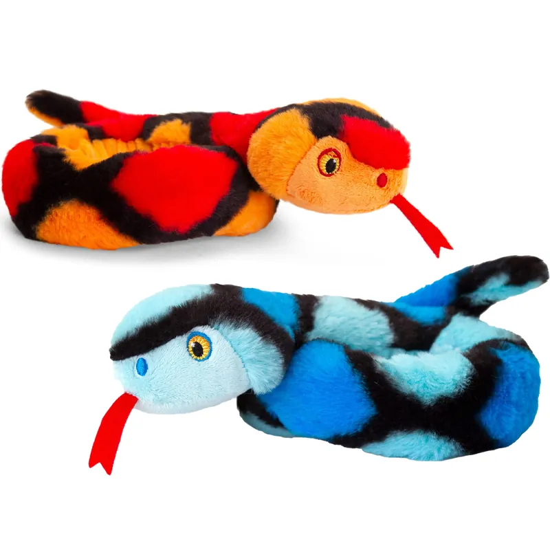 Pluche slang knuffel - rood en blauw - 65 cm - set van 2 Beperkt Aanbod