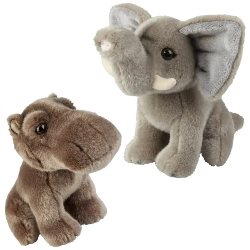Koop Vandaag Knuffeldieren set olifant en nijlpaard - pluche - 18 cm - dierenknuffels