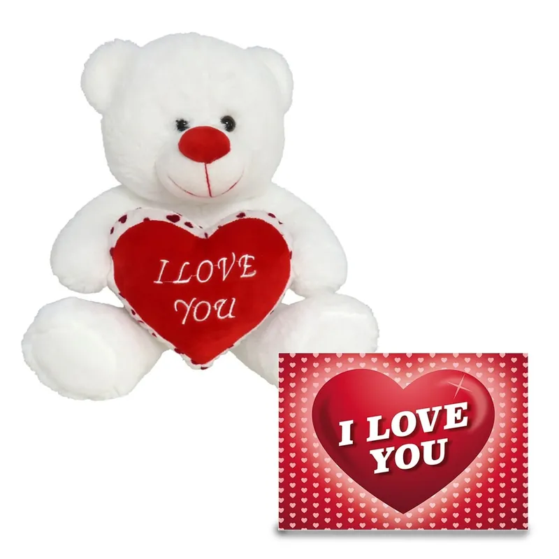 Valentijn beertje - pluche knuffel - 20 cm - met hartjeskaart Hoge Kwaliteit