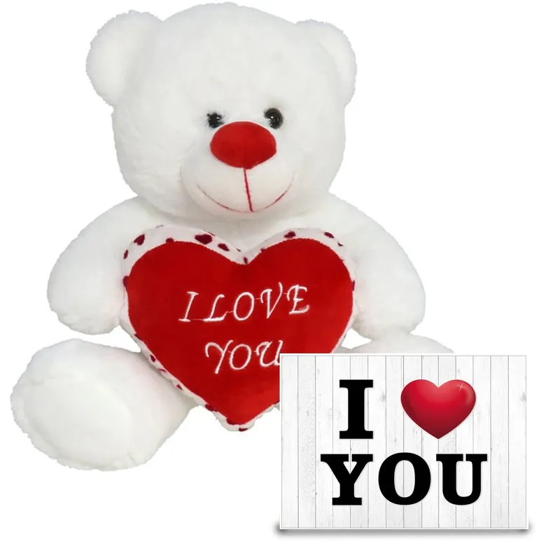 Shop Nu Valentijn knuffel beertje - pluche - 30 cm - met hartjeskaart