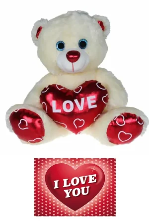 Kruger pluche knuffelbeer - 60 cm - wit/rood - Valentijn Hete Deal