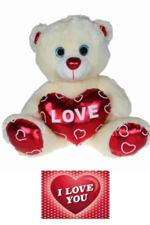Favoriet Kruger pluche knuffelbeer - 80 cm - wit/rood - Valentijn