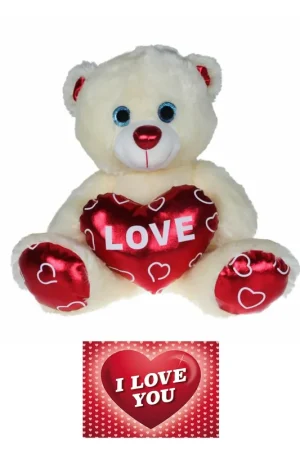 Kruger knuffelbeer - pluche - 70 cm - wit/rood - Valentijn Gecertificeerd