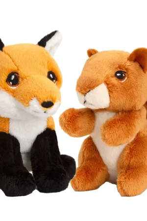 Pluche vos en eekhoorn knuffels - bosdieren - 12 cm Gecertificeerd