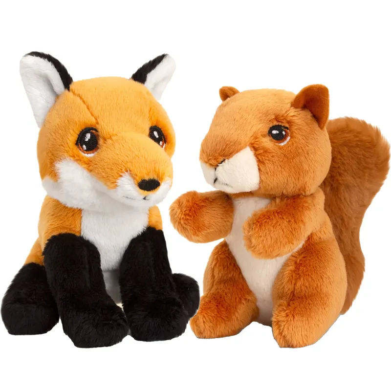 Pluche vos en eekhoorn knuffels - bosdieren - 12 cm Gecertificeerd