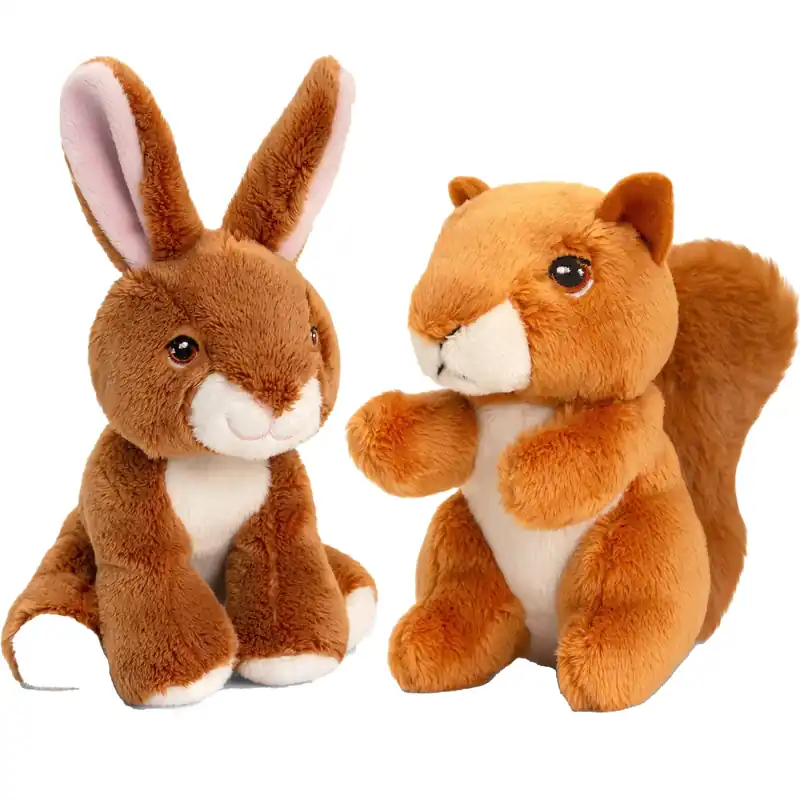 Direct Verzonden Konijn en eekhoorn knuffels - pluche - 12 cm - bosdieren