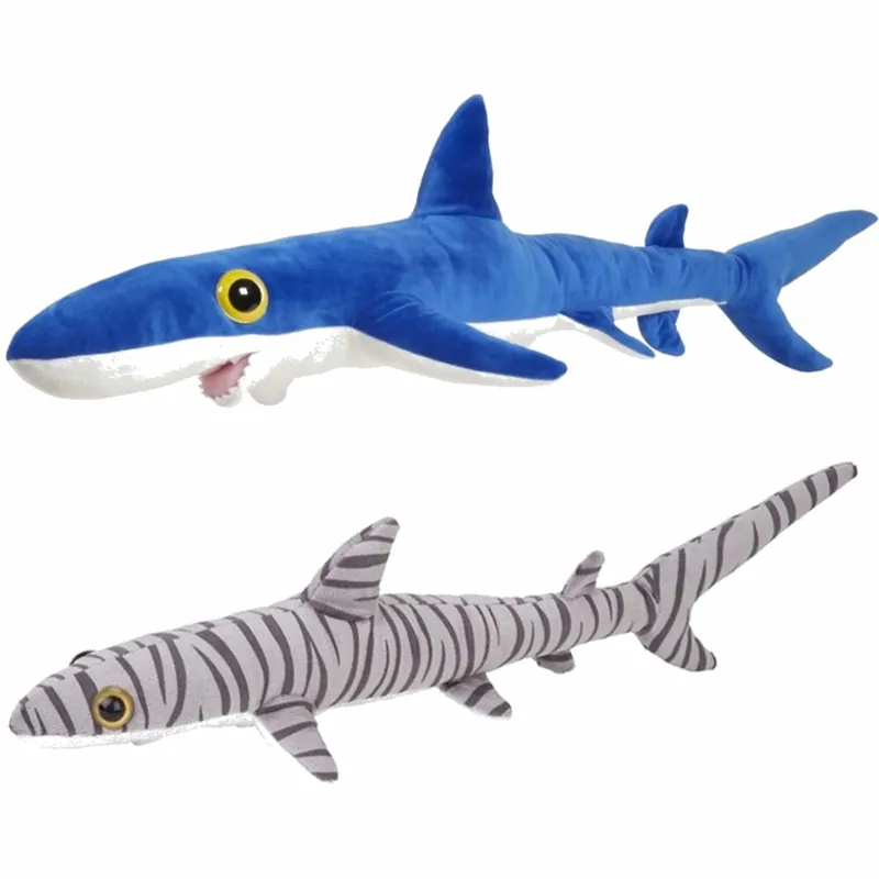 Set van 2 pluche haaien knuffels - 60 cm - tijgerhaai - blauwe haai - oceaandieren - pluche Merkproduct
