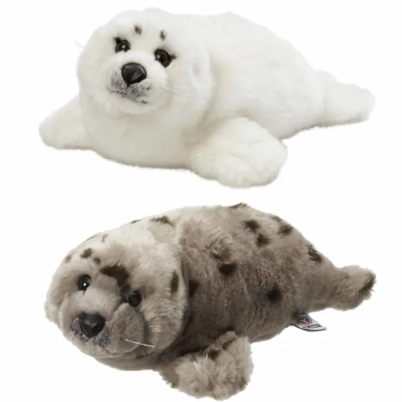 Tijdelijk Beschikbaar Zeehonden knuffels set - pluche - 40 cm - wit en grijs