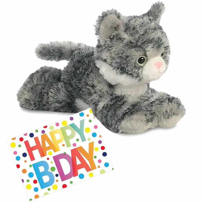 Pluche kat knuffel - grijs/wit - 20 cm - met verjaardagskaart Nu Kopen
