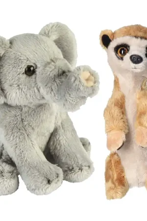 Safari dieren knuffels set van 2 - pluche - 15 cm Exclusieve Aanbieding