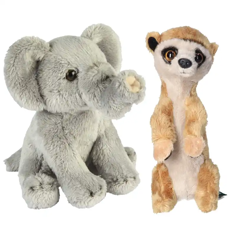 Safari dieren knuffels set van 2 - pluche - 15 cm Exclusieve Aanbieding