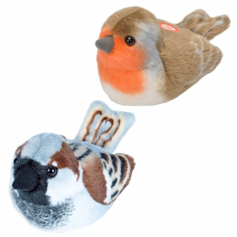 Pluche vogels knuffels - set van 2 - 14 cm - met geluid Favoriet