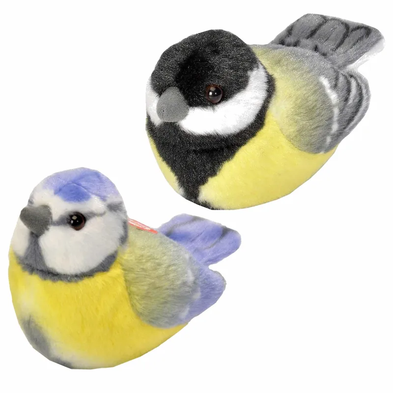 Pluche vogels knuffels set - 14 cm - met geluid - Koolmees en Pimpelmees Alleen Vandaag