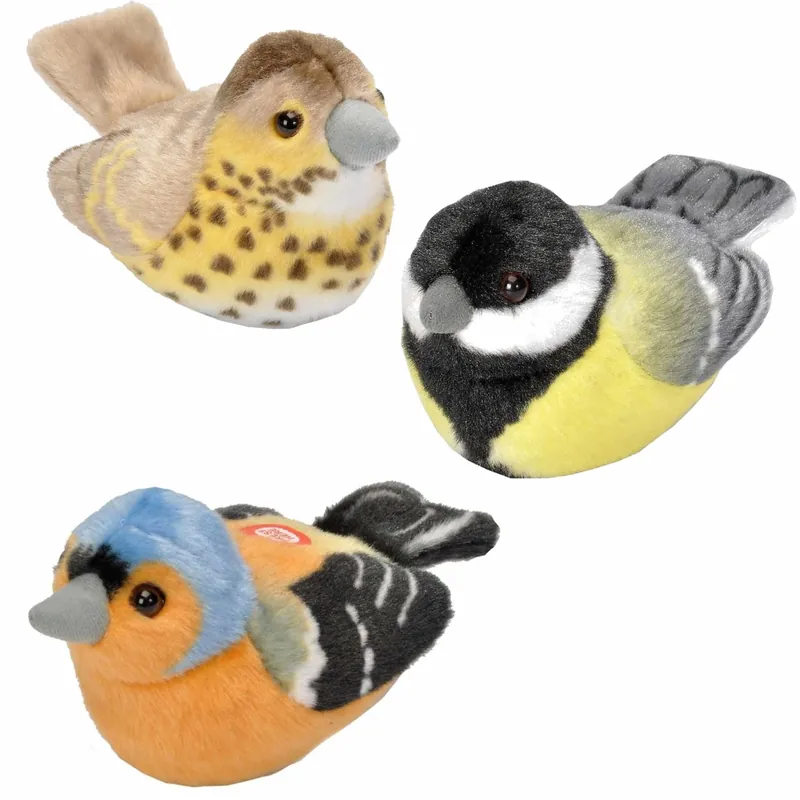 Aanbieding Set van 3 pluche vogel knuffels - 14 cm - met geluid
