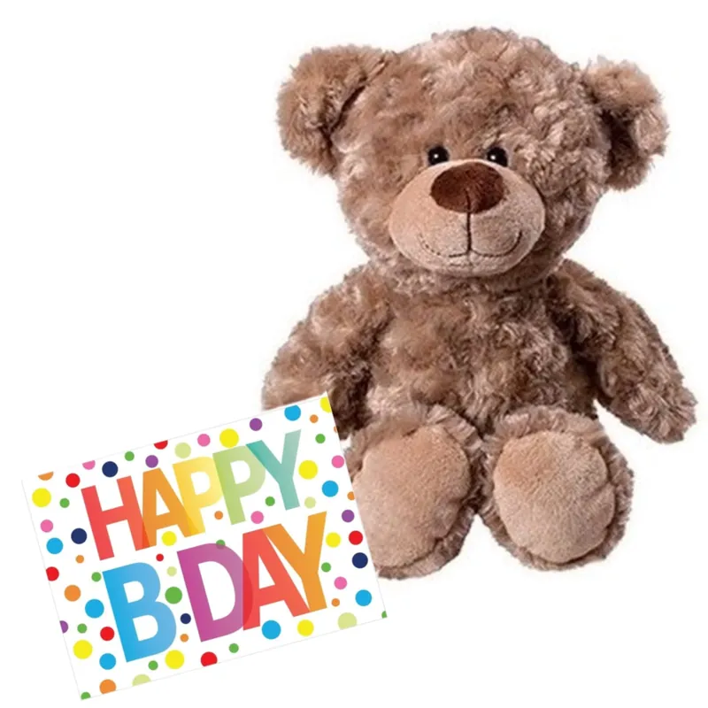 Pluche knuffelbeer - 35 cm - Happy Birthday kaart - cadeau Express Levering