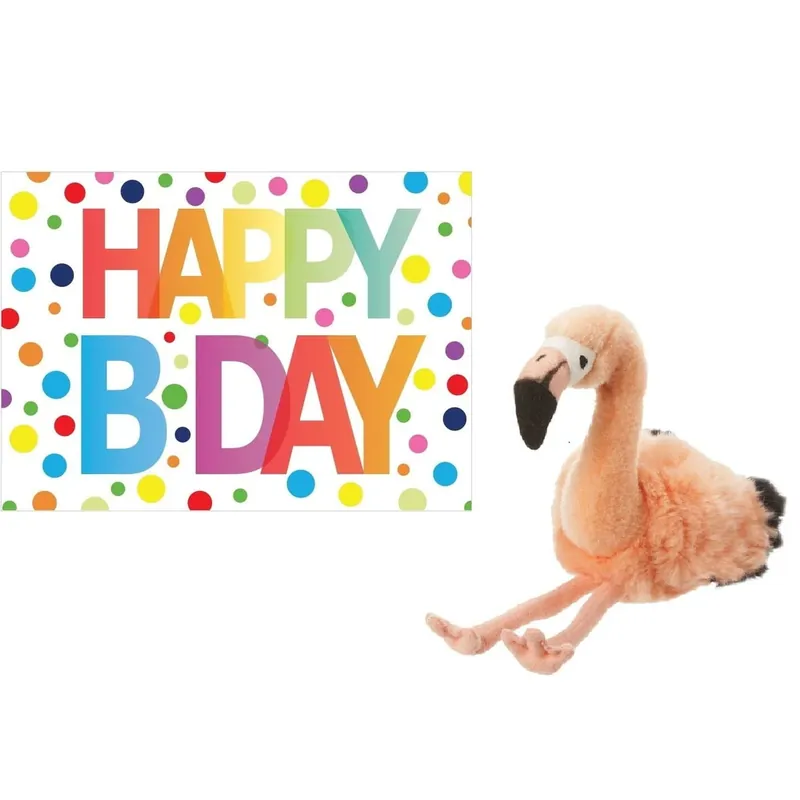 Alleen Vandaag Flamingo knuffel - pluche - 18 cm - met wenskaart - cadeau