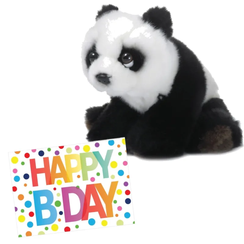 Weekendaanbieding Pluche panda knuffel - 15 cm - met verjaardagskaart