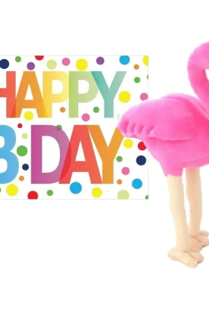 Alleen Vandaag Pluche flamingo knuffel - 31 cm - cadeau met wenskaart