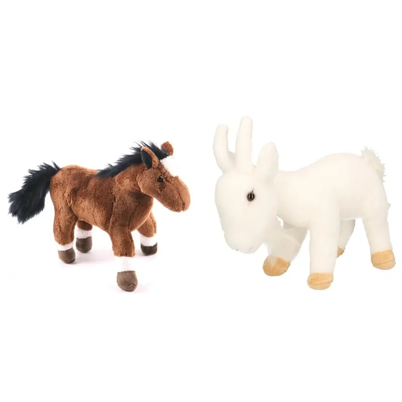 Premium Cornelissen pluche knuffels set - geit en paard - 20 cm - boerderijdieren