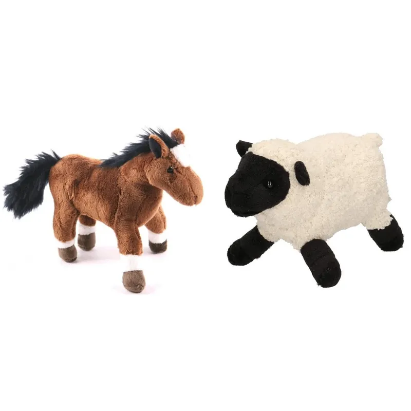 Pluche boerderijdieren knuffelset - schaap/lammetje - paard - 20 cm Beperkte Voorraad