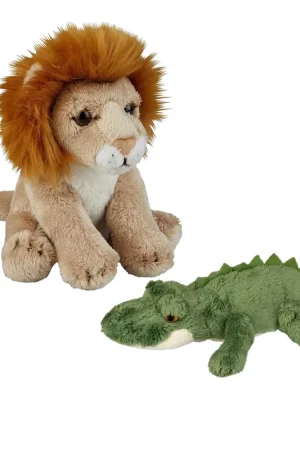 Aanbieding Ravensden safari knuffels - krokodil en leeuw - pluche - 15 cm - dierenknuffels