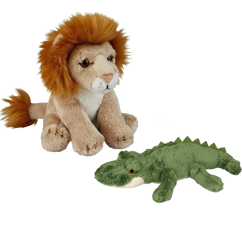Aanbieding Ravensden safari knuffels - krokodil en leeuw - pluche - 15 cm - dierenknuffels