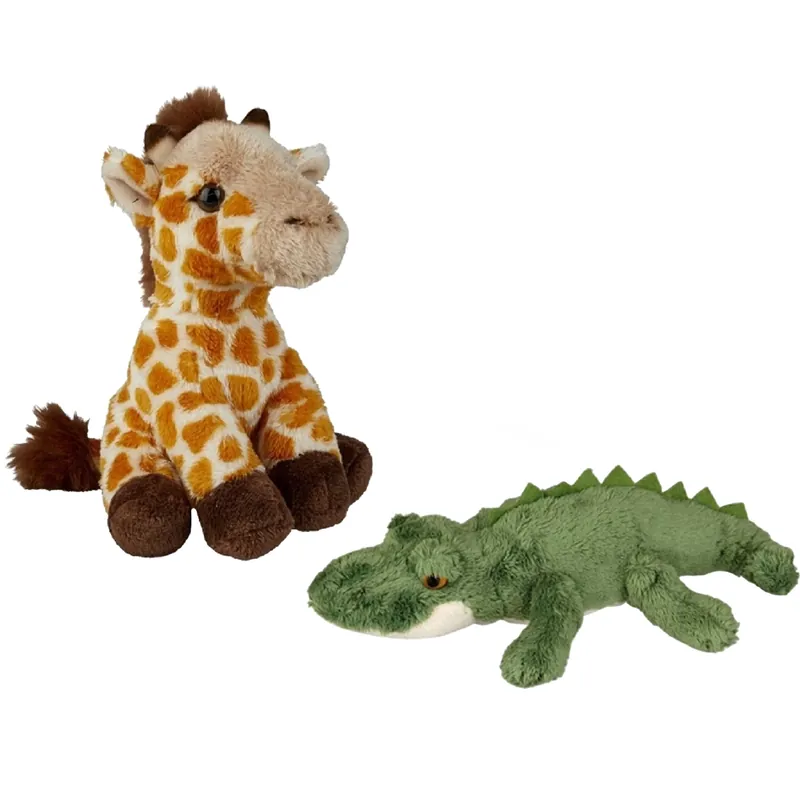 Ravensden safari dieren knuffels - pluche - 2 stuks - 15 cm - krokodil en giraffe - dierenknuffels Direct Beschikbaar