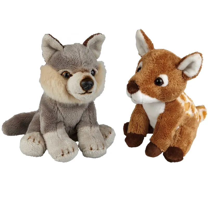 Korting Bosdieren knuffels - pluche set van 2 - hertje en wolf - 15 cm