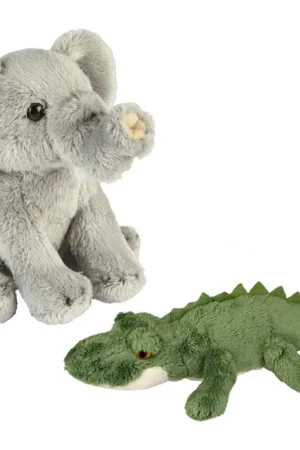 Safari dieren pluche knuffels - olifant en krokodil - 15 cm Finale Uitverkoop