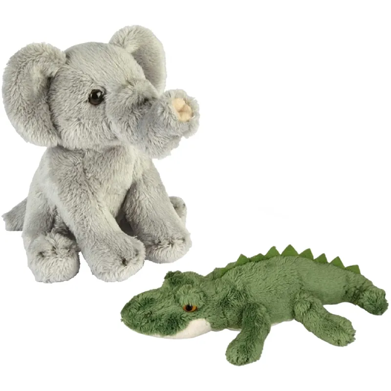 Safari dieren pluche knuffels - olifant en krokodil - 15 cm Finale Uitverkoop