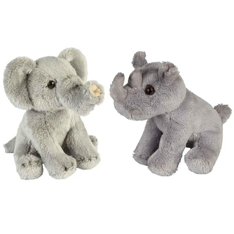 Safari dieren knuffels - pluche - olifant en neushoorn - 15 cm Favoriet