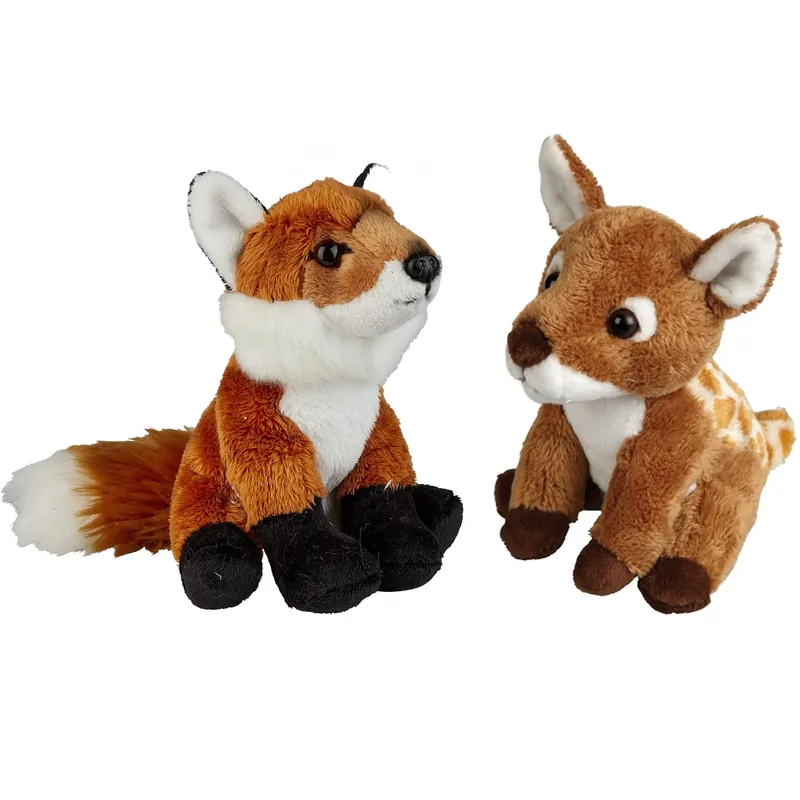 Op = Op Bosdieren knuffels set van 2 - pluche vos en hertje - 15 cm