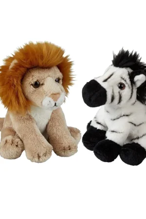 Speciale Aanbieding Ravensden safari knuffels - zebra en leeuw - pluche - 15 cm