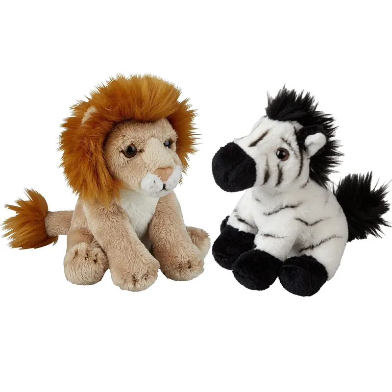 Speciale Aanbieding Ravensden safari knuffels - zebra en leeuw - pluche - 15 cm
