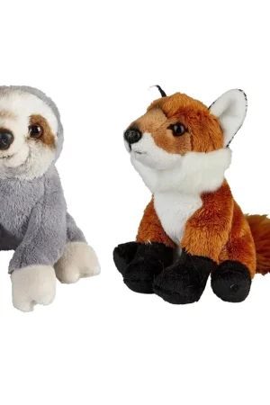 Bosdieren pluche knuffels - vos en luiaard - 15 cm Nieuw