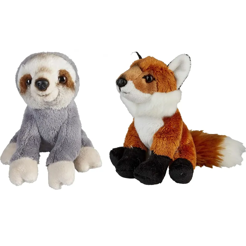 Bosdieren pluche knuffels - vos en luiaard - 15 cm Nieuw