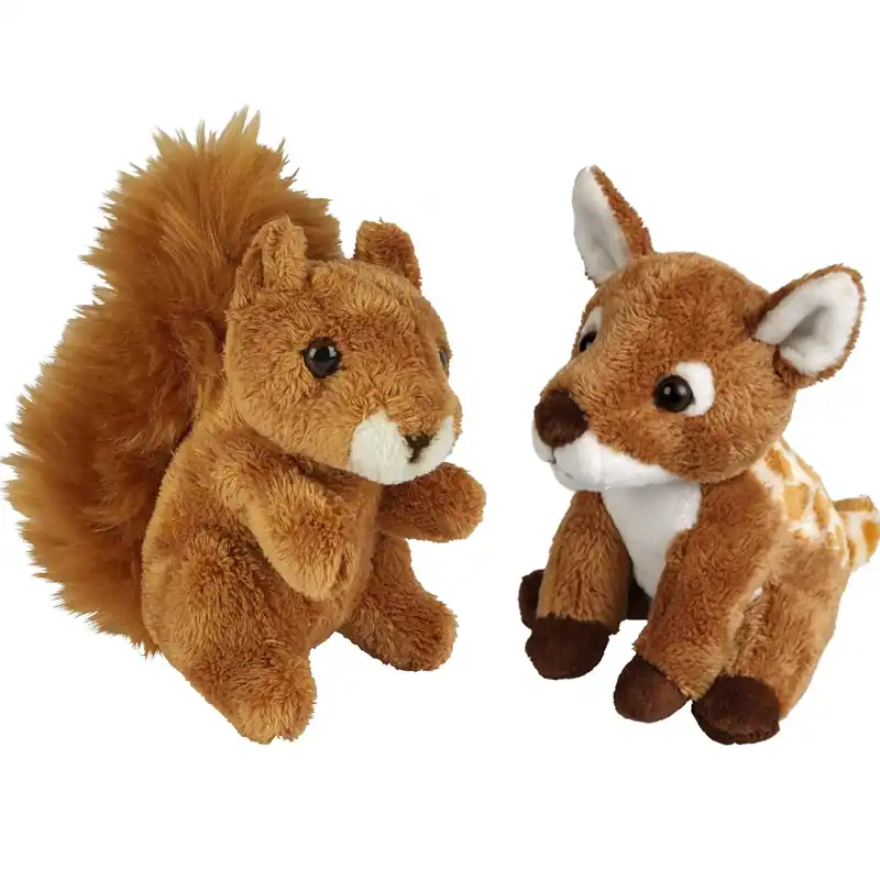 Merkproduct Bosdieren knuffels - pluche - hertje en eekhoorn - 15 cm