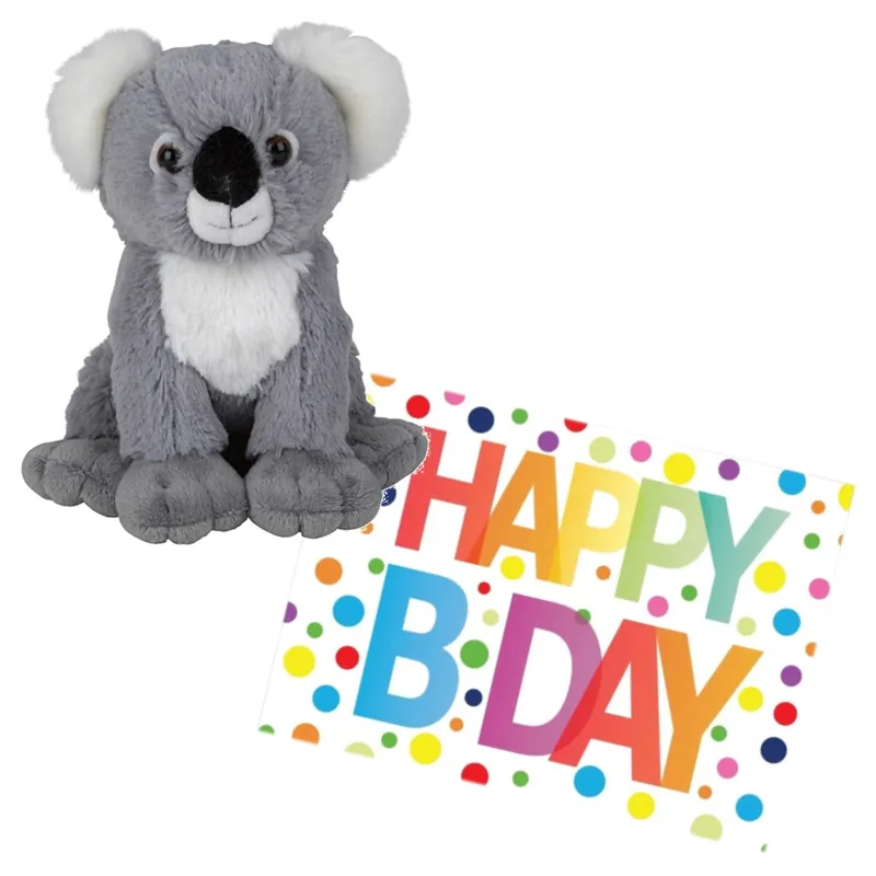 Pluche koala knuffel - 19 cm - met verjaardagskaart Tijdelijk Beschikbaar