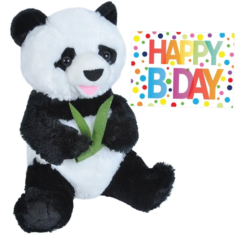 Goedkoop Pluche panda beer - 25 cm - met Happy Birthday kaart