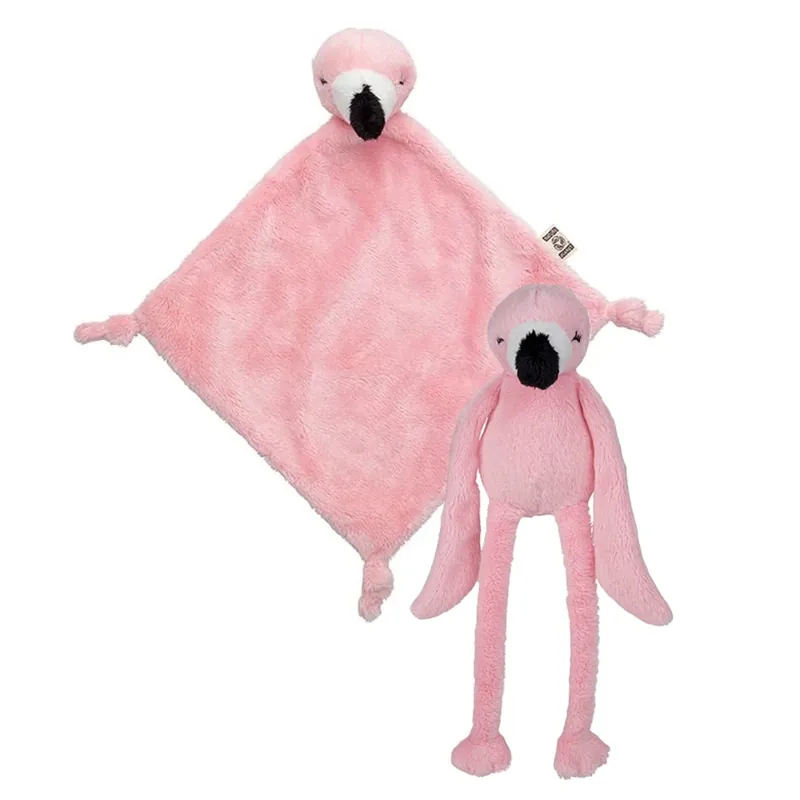 Superprijs Roze flamingo knuffel set - pluche - 33 cm - tutteldoekje