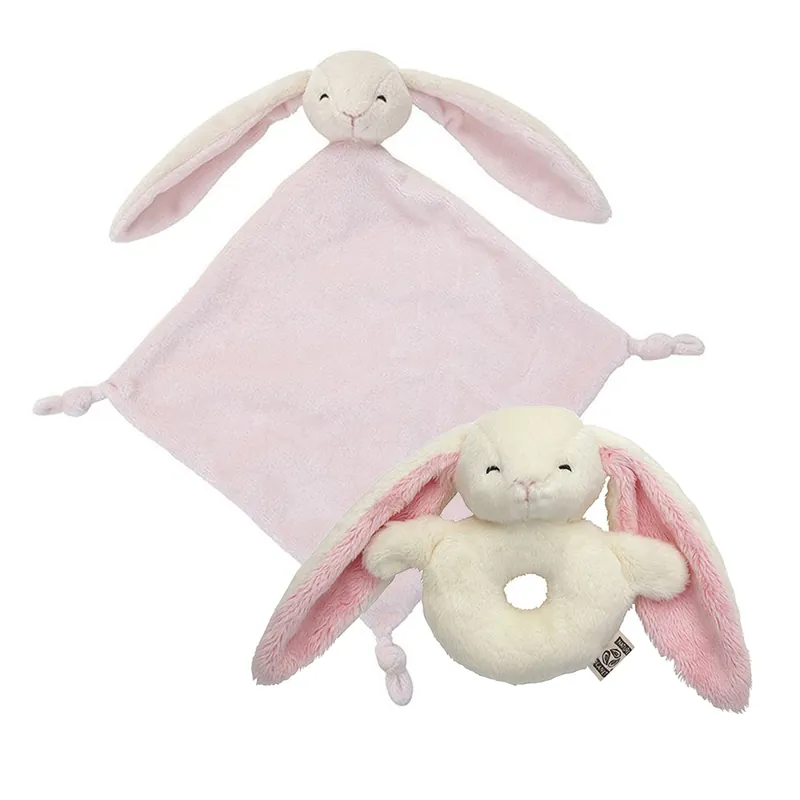 Lage Prijs Konijnen knuffel set - pluche - rammelaar 15 cm - tutteldoekje 40 cm