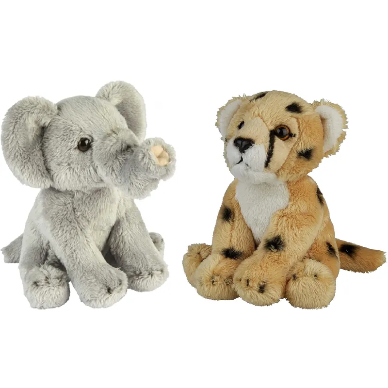 Safari dieren pluche knuffels - olifant en cheetah - 2 stuks - 15 cm Premium